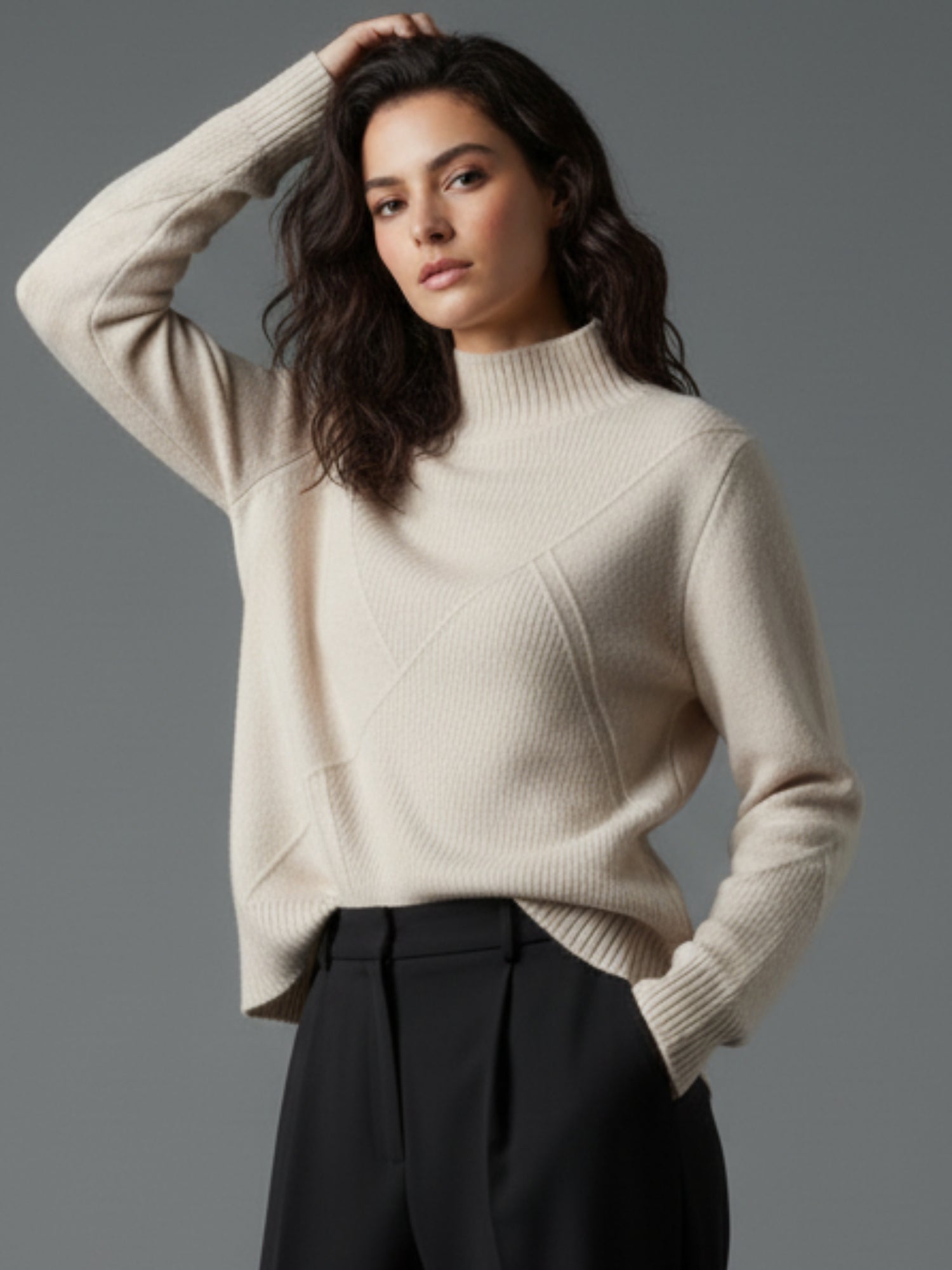White Textured Regular Basic Sweater