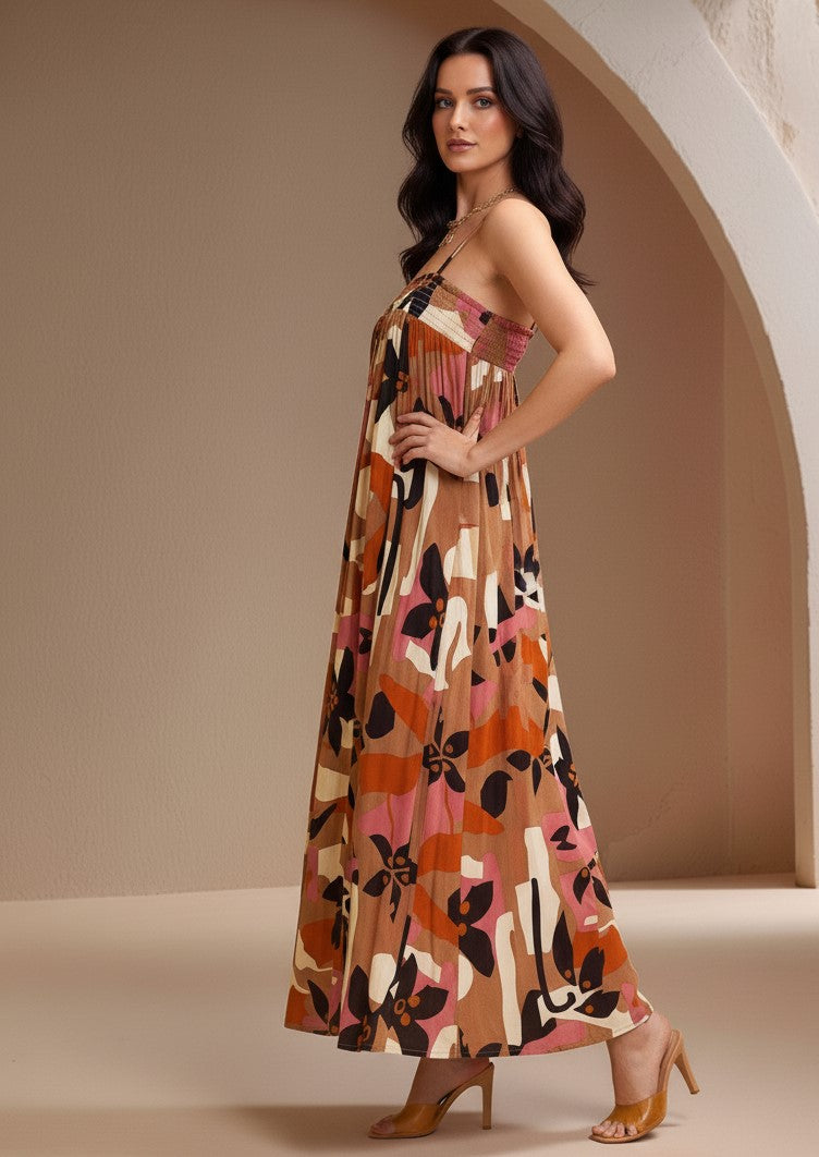 Black Spaghetti Strap Abstract Printed Dress