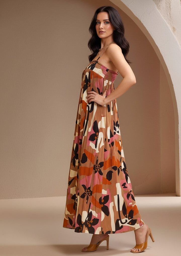 Black Spaghetti Strap Abstract Printed Dress