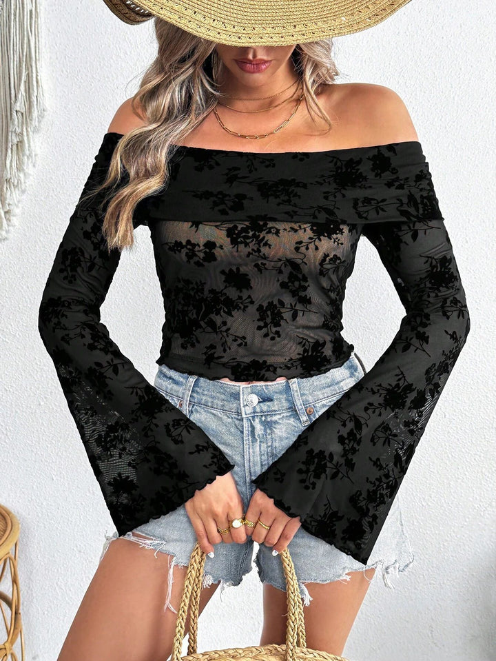 Black Bell Sleeve Off Shoulder Top