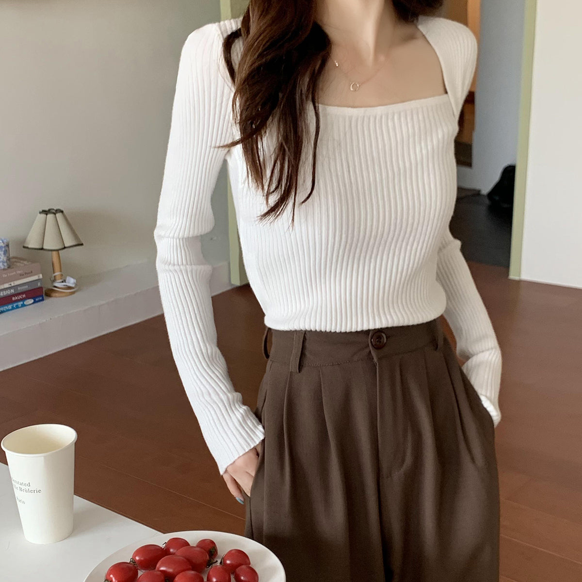 White Square Neck Top