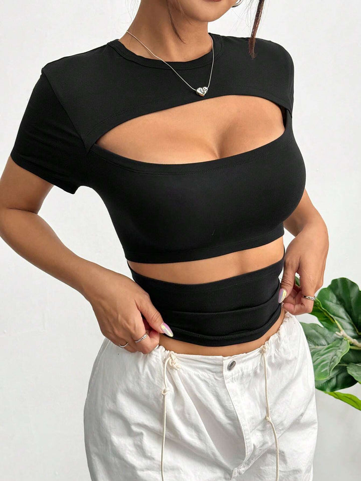 Black Cut Out Fitted Knit Top
