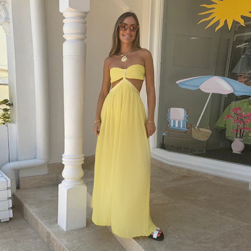 Yellow Bustier Dress With Side Cut Out