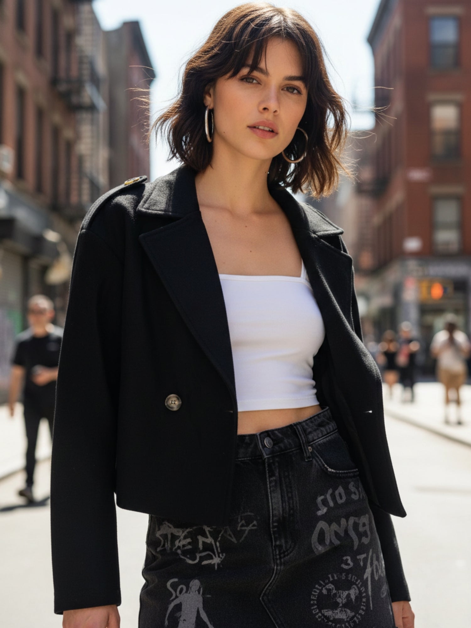 Black Cropped Stylized Collar Coat