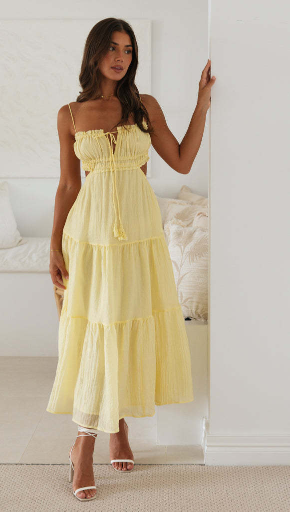 Yellow Noodle Strap Back Tie Up Dress
