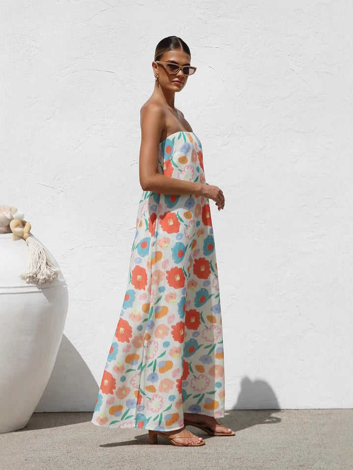 Multi Strapless Floral Printed Dress