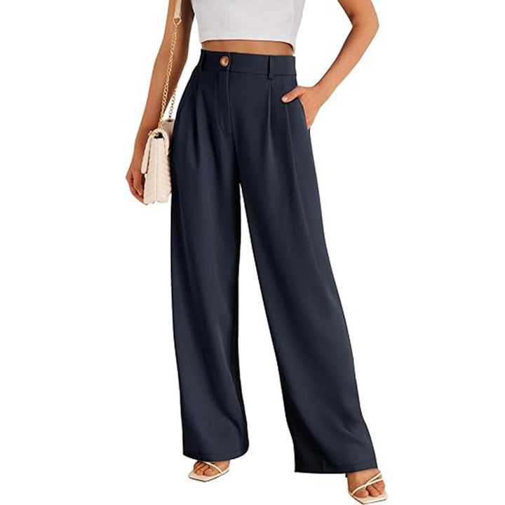 Navy Blue Wide Leg Pleated Pants