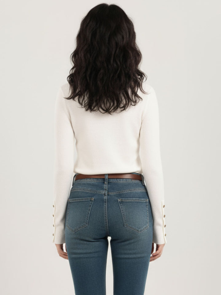 White Full Sleeve High Neck Sweaters