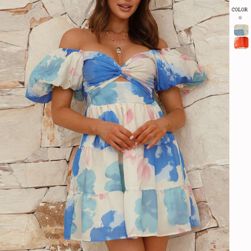 Blue Sweetheart Neckline Off-Shoulder Dress