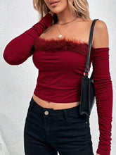 Wine Off Shoulder Sleeve Top