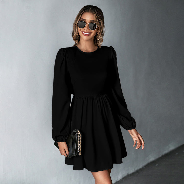 Black Bishop Sleeve Back Tie-Up Dress
