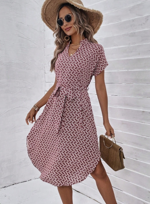 Red Round Hem Shirt Dress