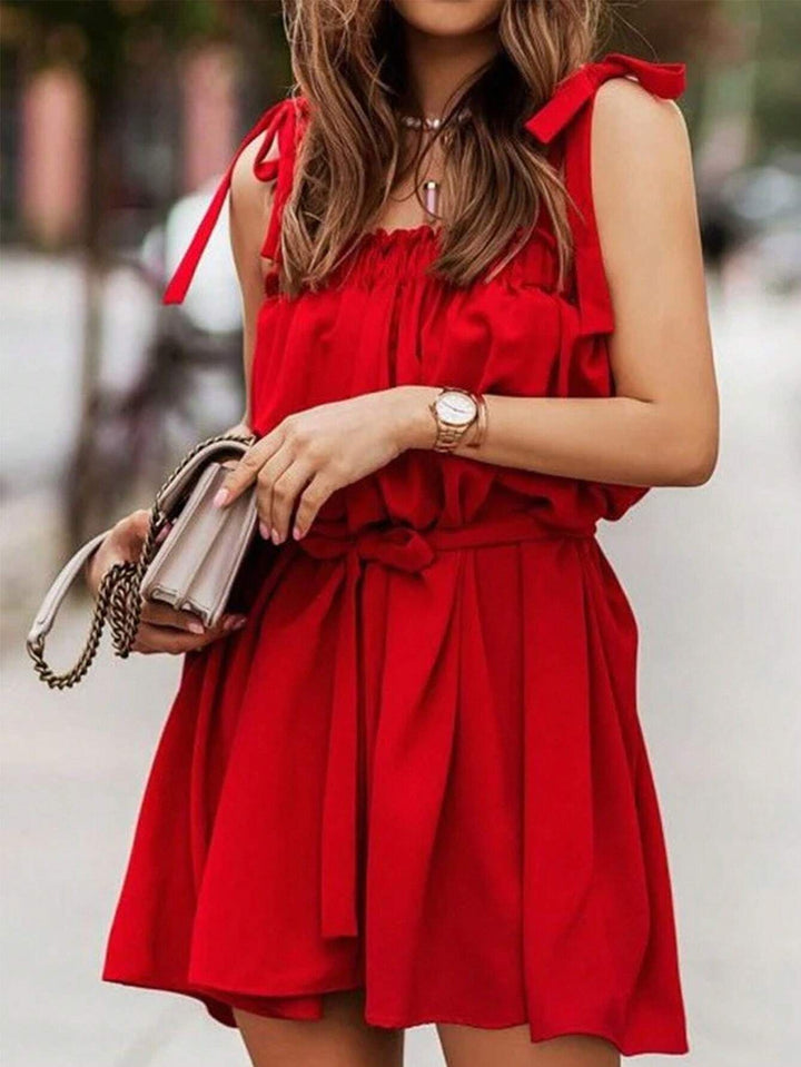 Red Tie Up Vacay Dress