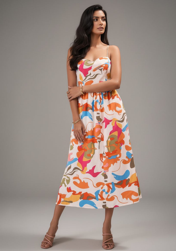 Orange Sleeveless Printed Dress