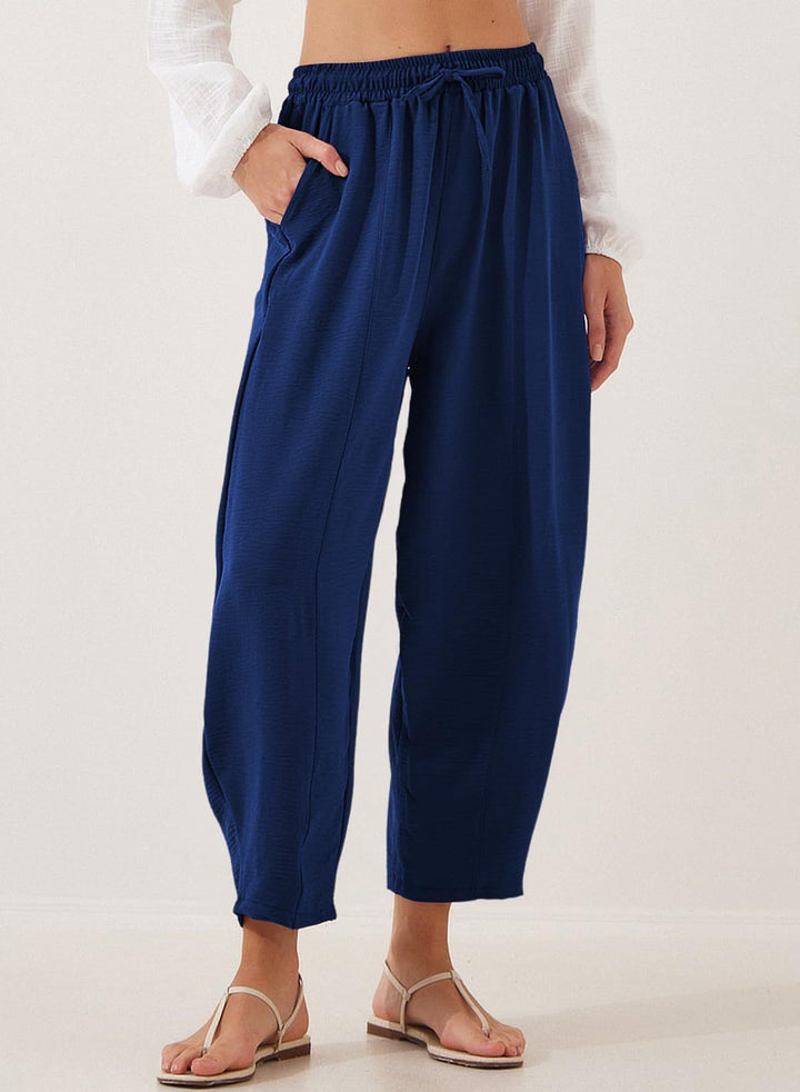 Navy Blue Elasticated Waist Band Wide Leg Trouser