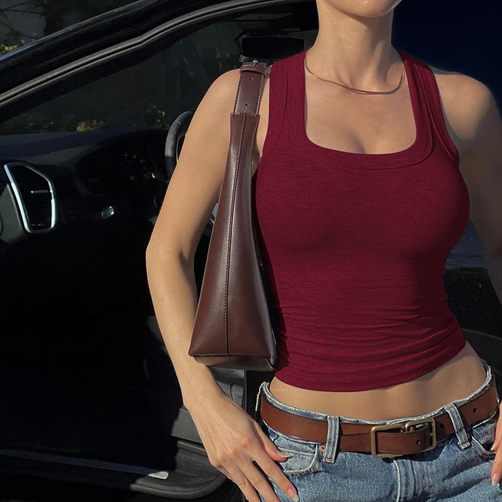 Red Ribbed Sleeveless Tank Top