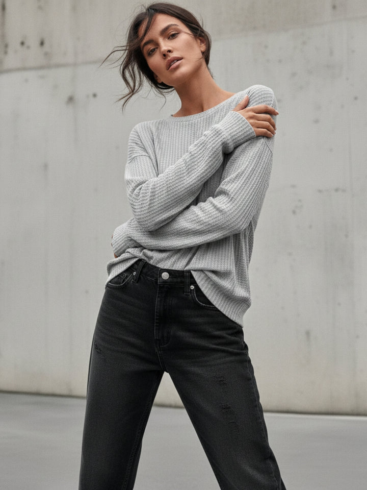 Grey Full Sleeve Textured Sweatshirt