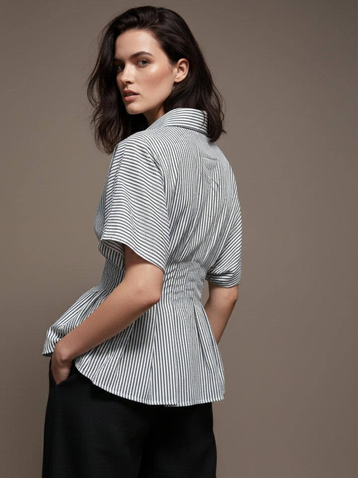 Blue Short Sleeve Waist Fitted Shirt