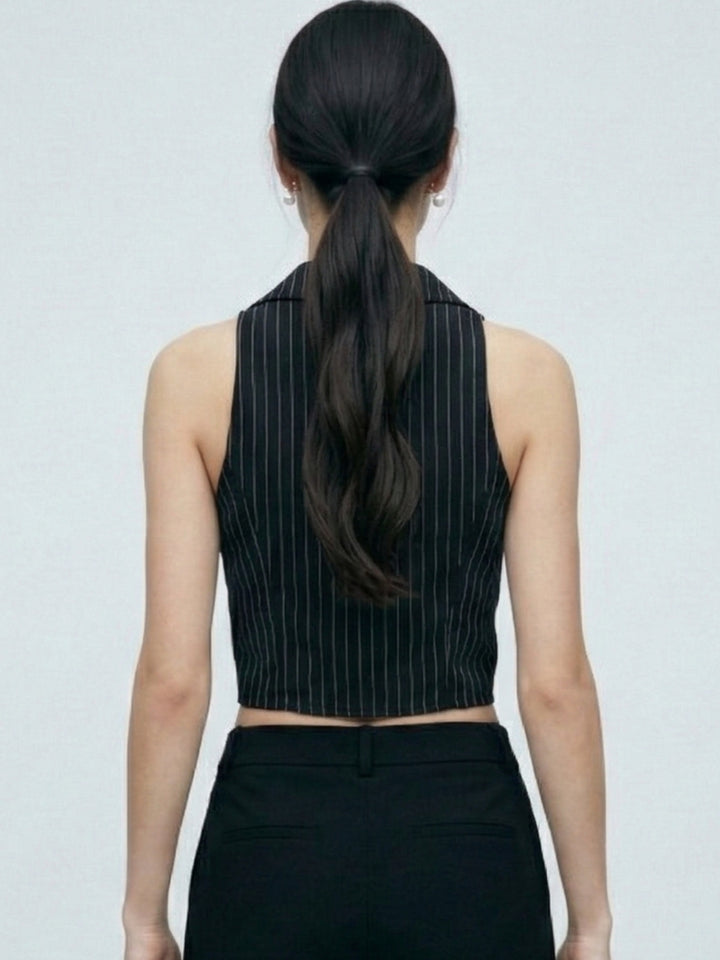 Black Vest Structured Lapel Top