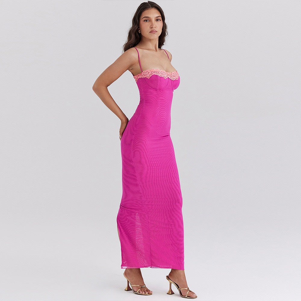 Purple Spaghetti Strap Lace Dress