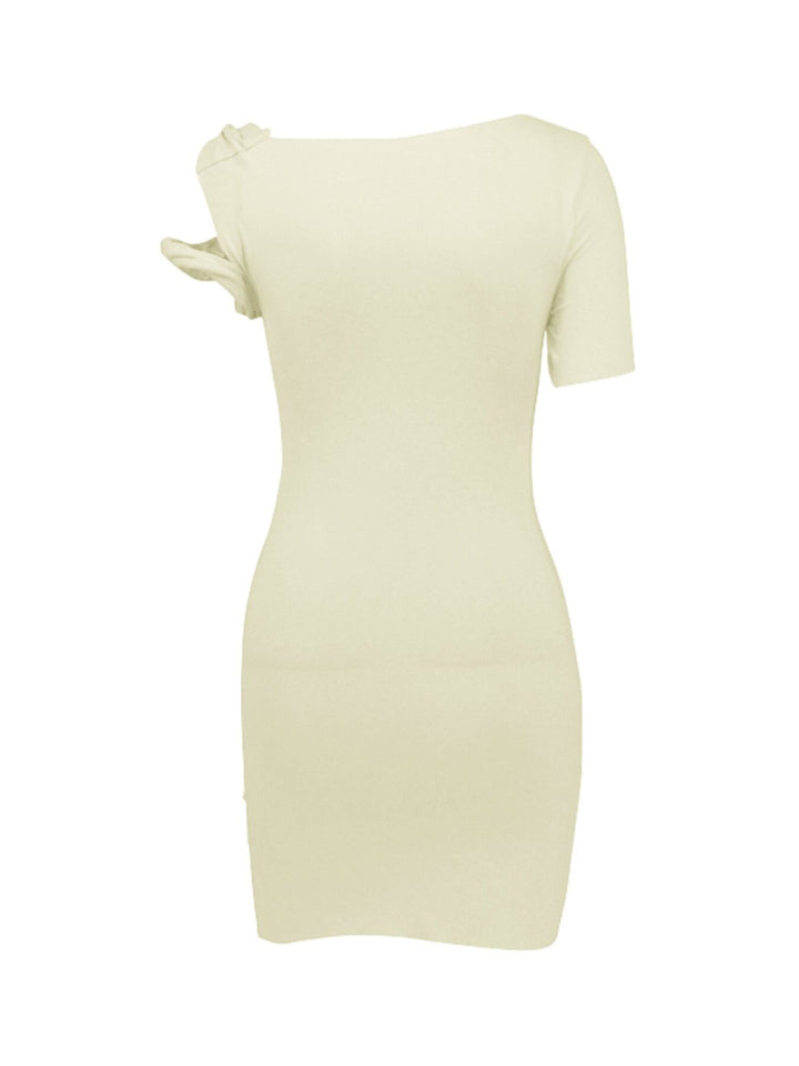 White Solid One Shoulder Bodycon Dress