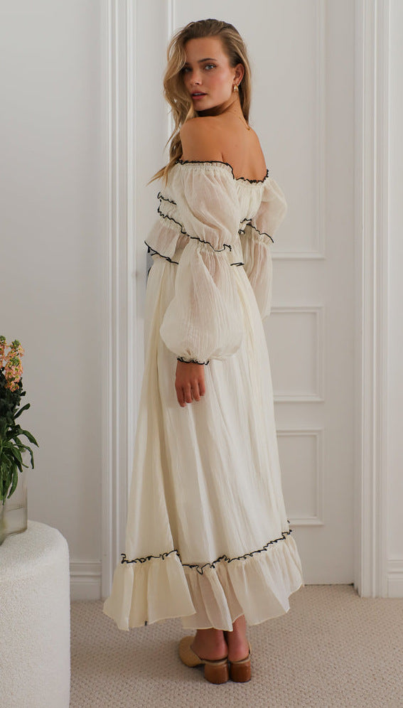 Cream Off-Shoulder Top And Skirt Co-Ord Set