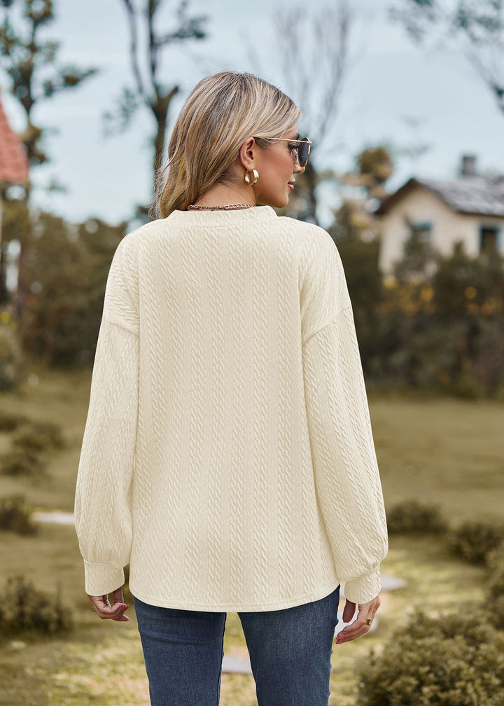 Cream Bishop Sleeve V Neck Sweatshirt
