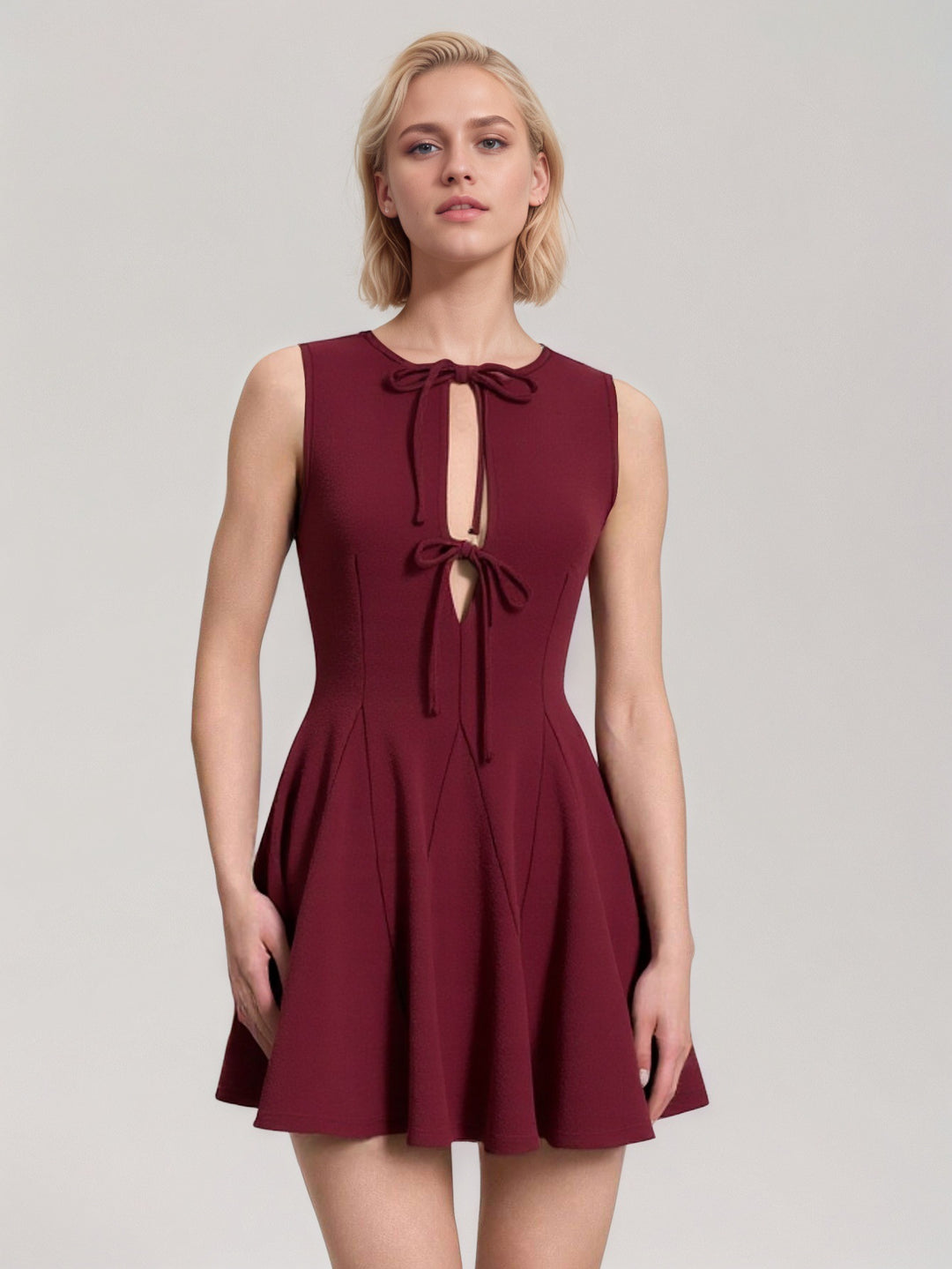 Red Sleeveless Front Bow Dress
