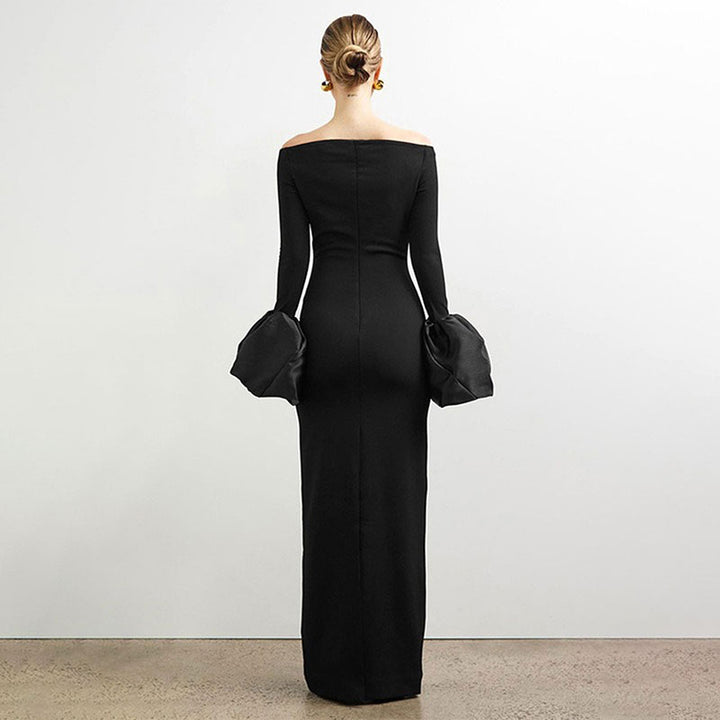 Black Bardot Dress With Bell Sleeves