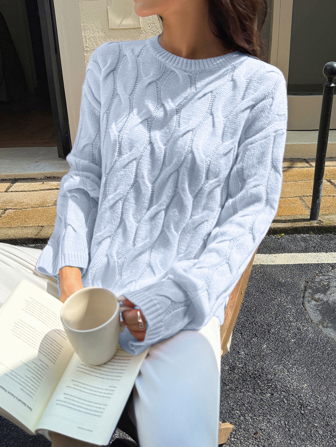 Blue Cable Textured Sweater