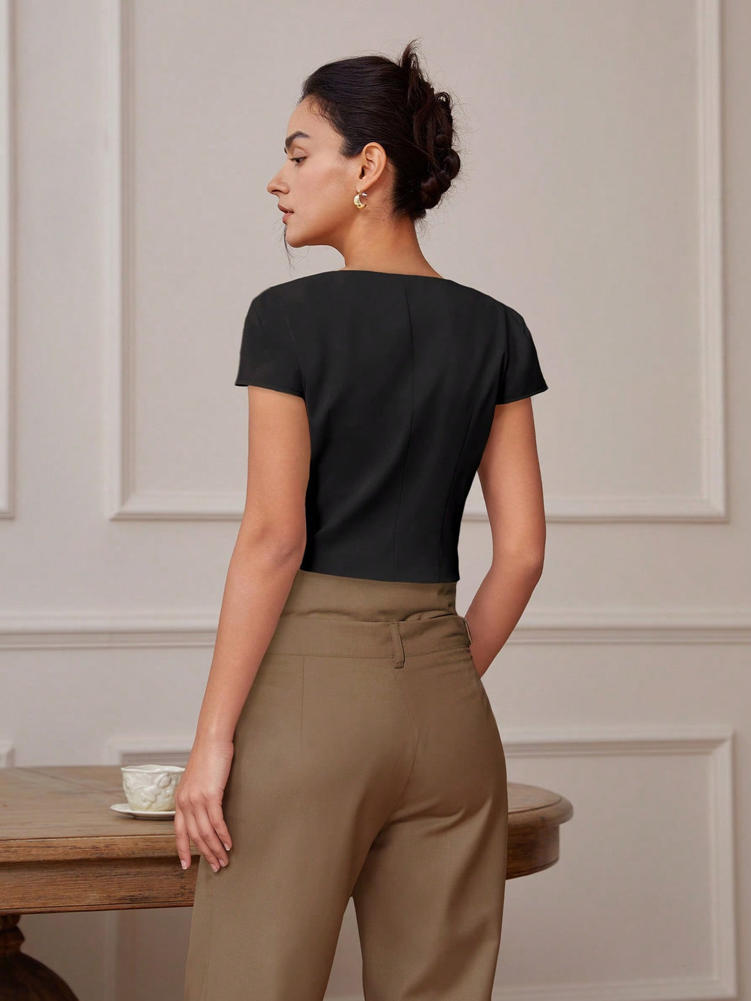 Black Front Button  Top