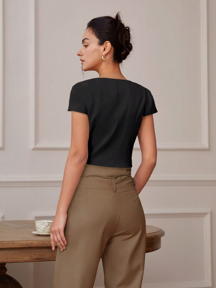 Black Front Button  Top