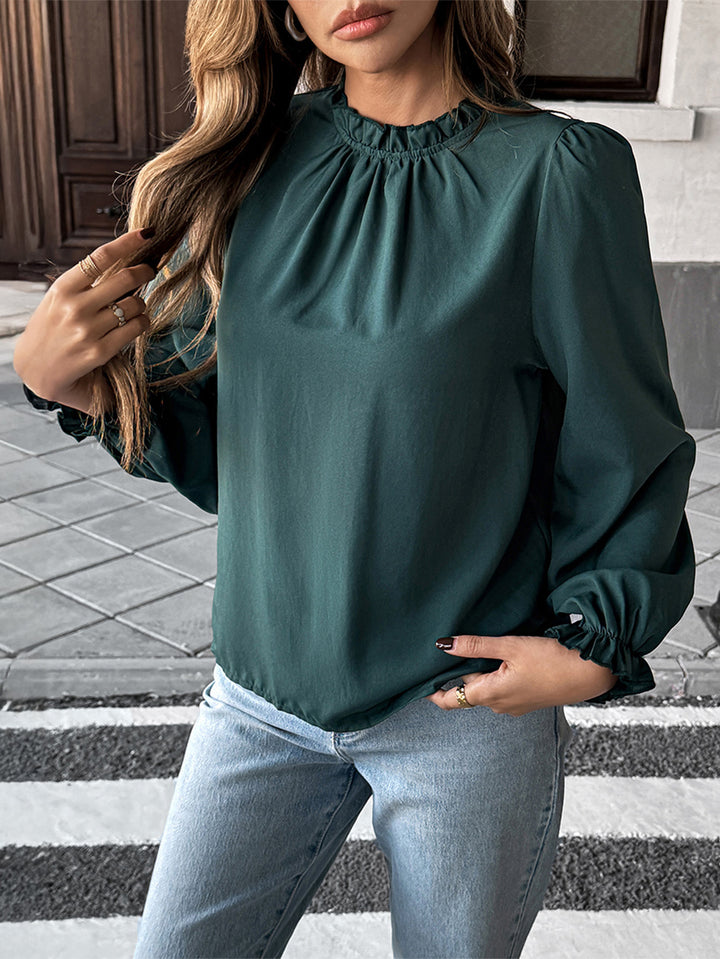 Olive Full Sleeved Ruffle Detail Top