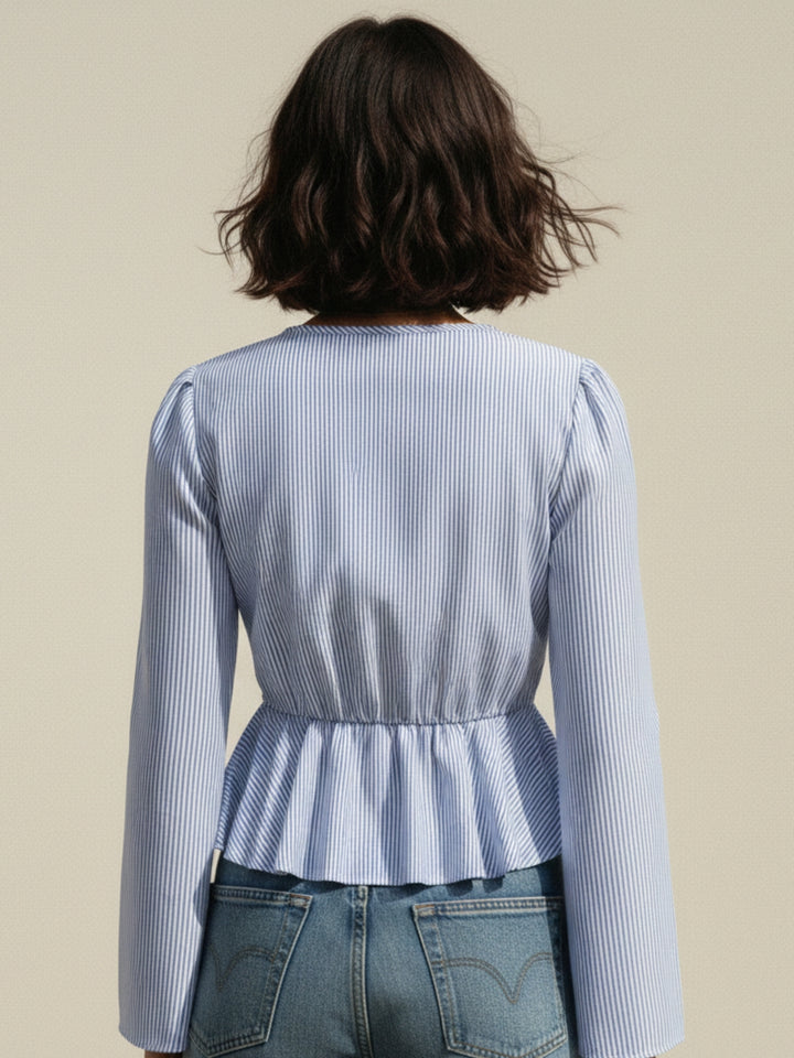 Light Blue Striped Tie-Up Blouse