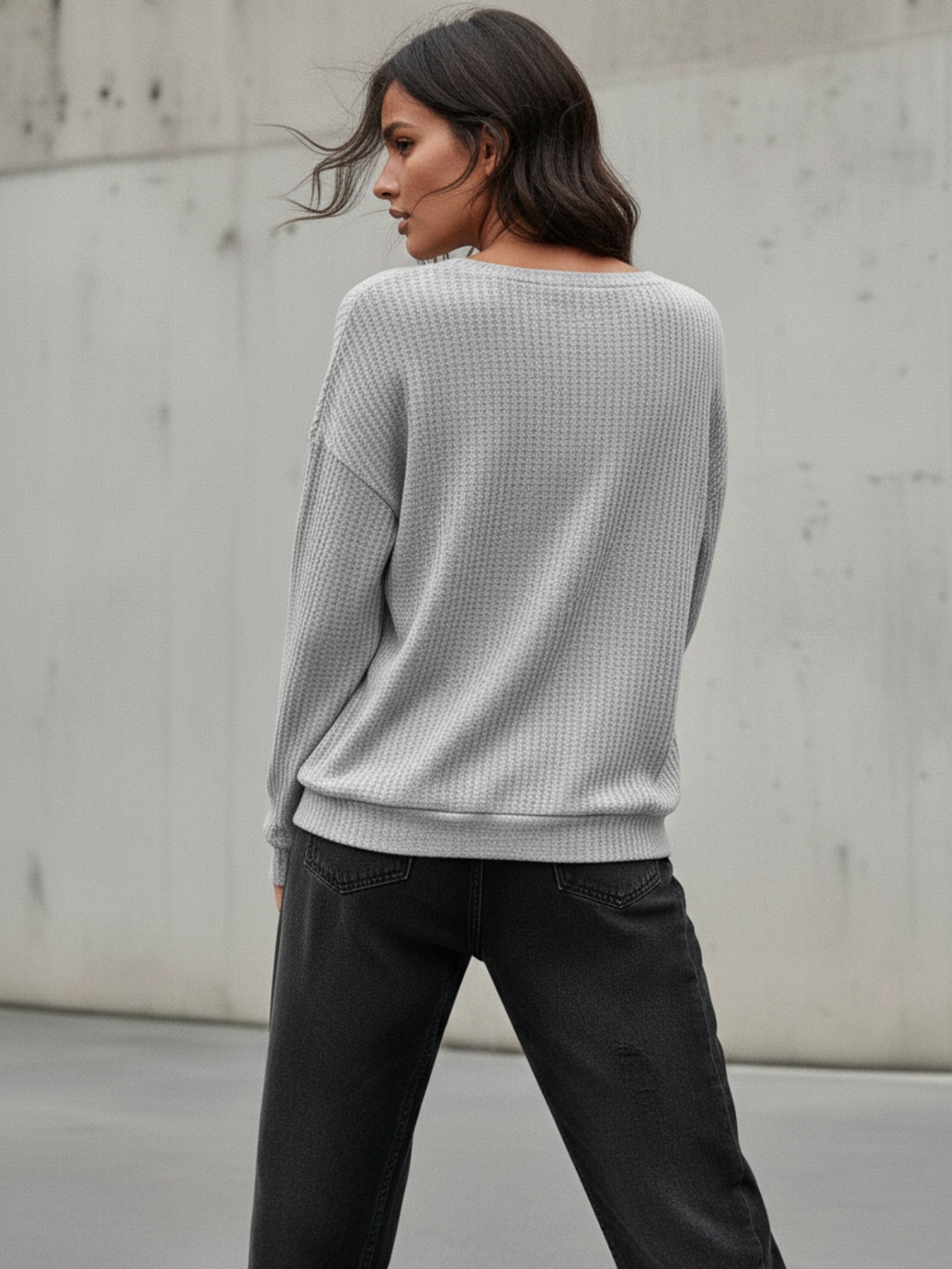 Grey Full Sleeve Textured Sweatshirt
