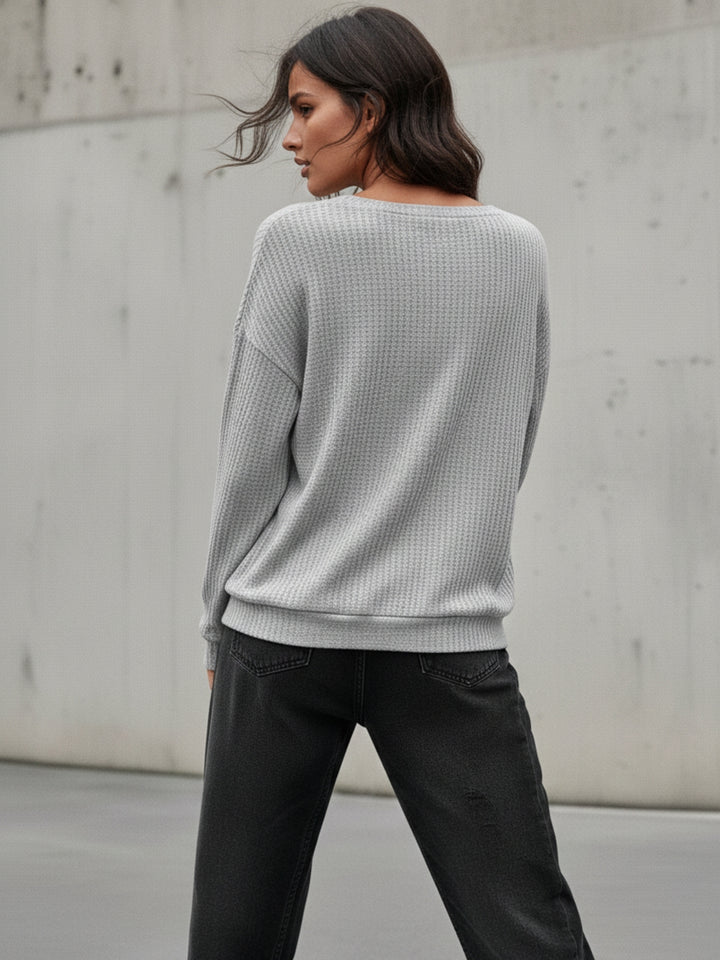 Grey Full Sleeve Textured Sweatshirt
