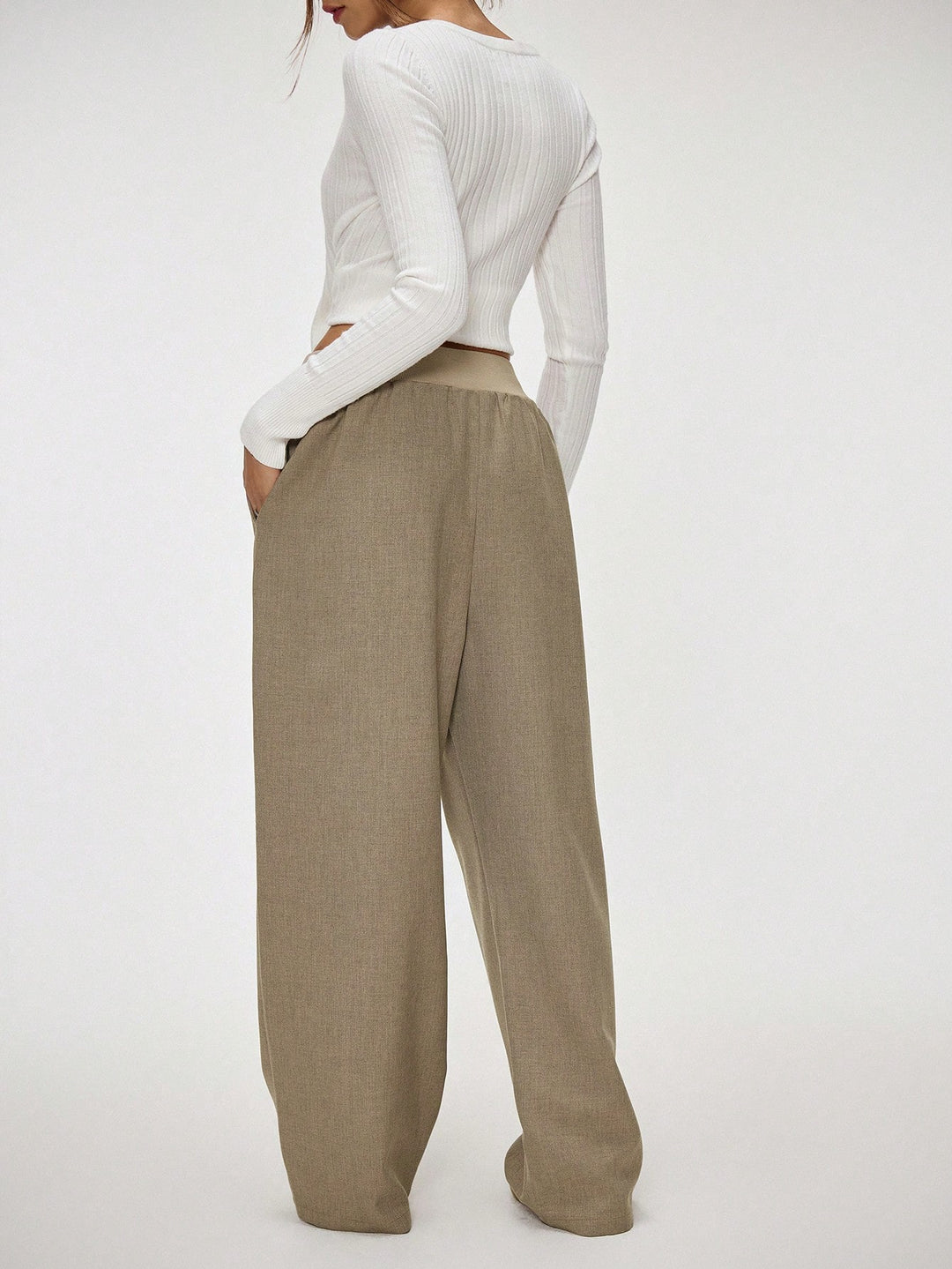 Brown Baggy Fitted Elasticated Waistband Trouser