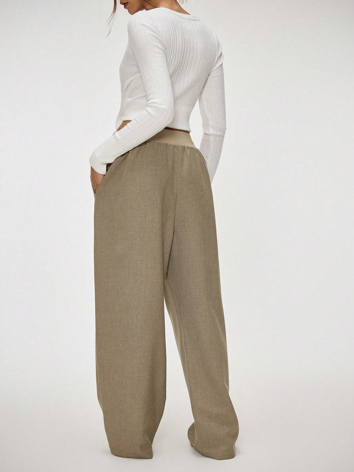 Brown Baggy Fitted Elasticated Waistband Trouser