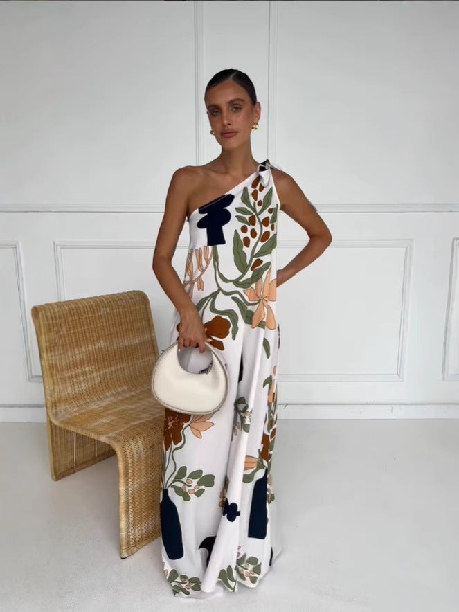 Multi One Shoulder Tie-Up Dress