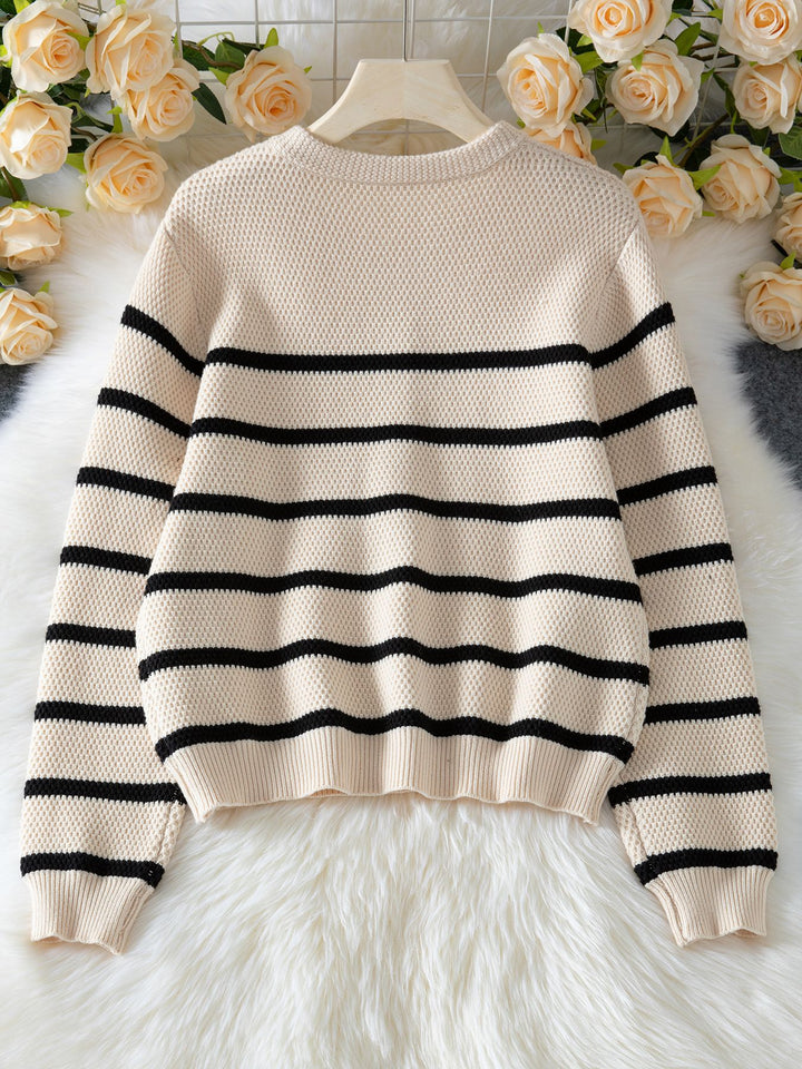 Cream Full Sleeves Striped Cardigan