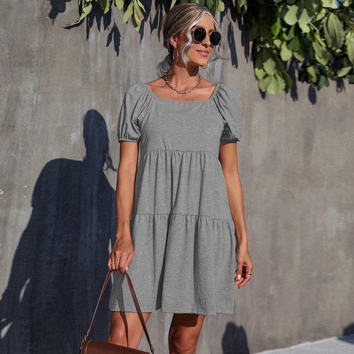 Grey  Short Sleeve Flared Dress