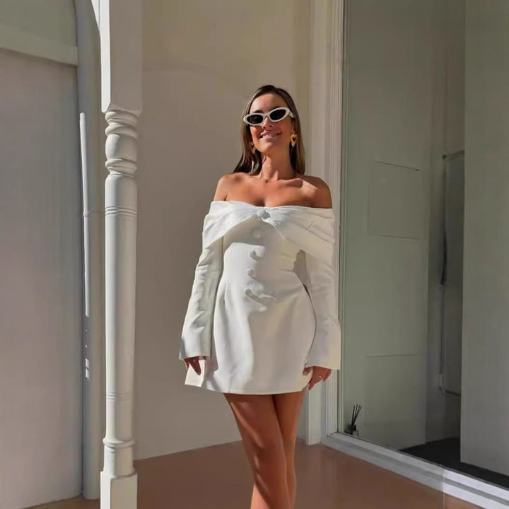White Off-Shoulder Solid Skater Dress