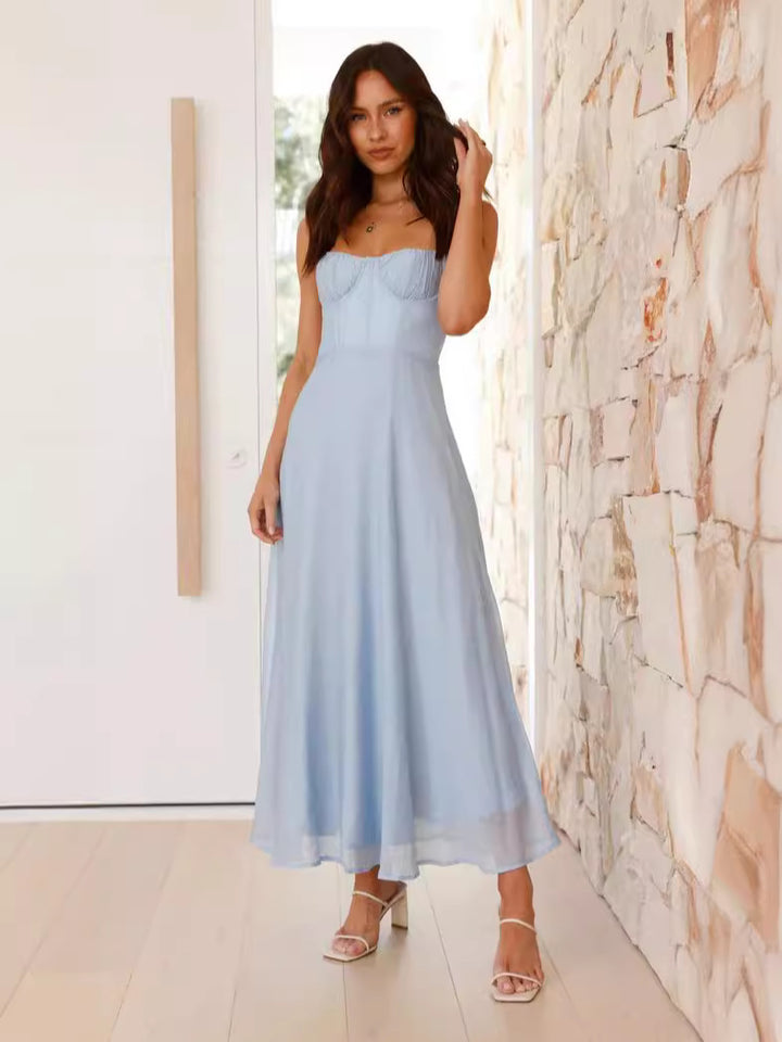 Blue Bustier Top Flowy Dress