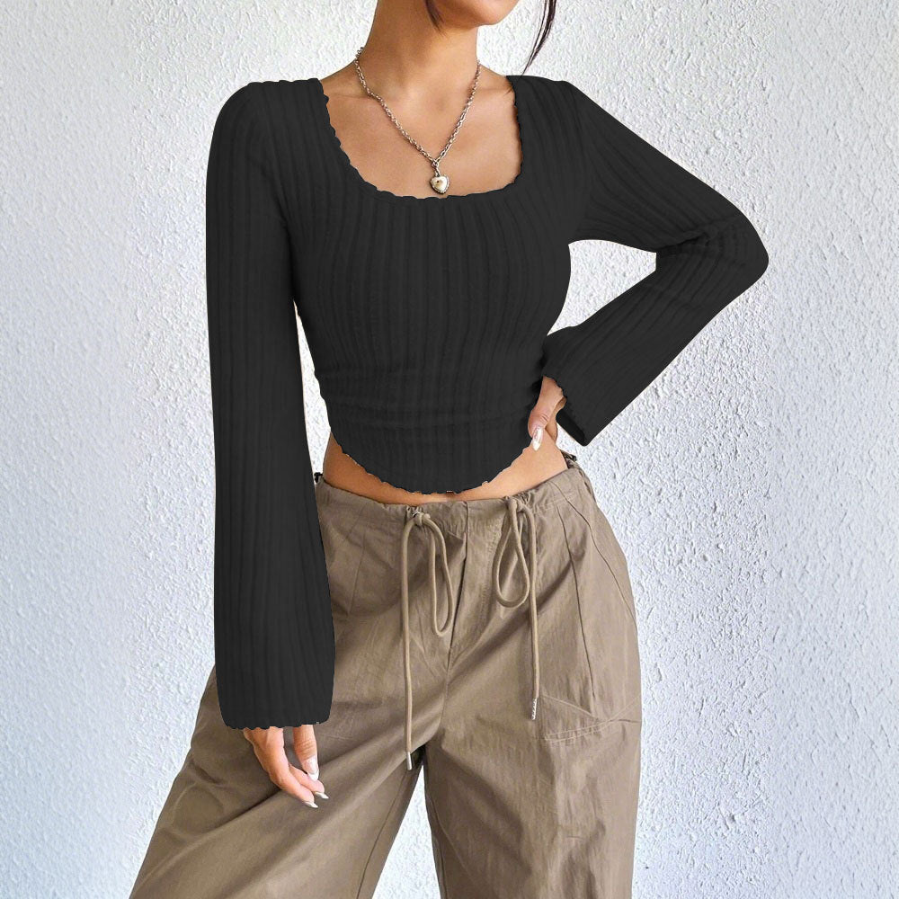 Black Bell Sleeve U-Hem  Top