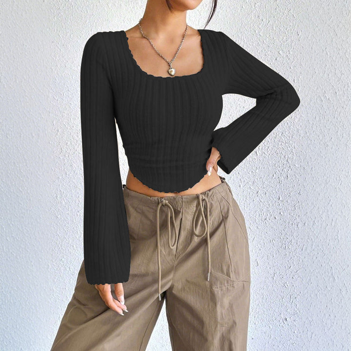 Black Bell Sleeve U-Hem  Top