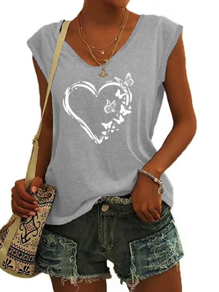 Grey Heart Print Graphic Tshirt