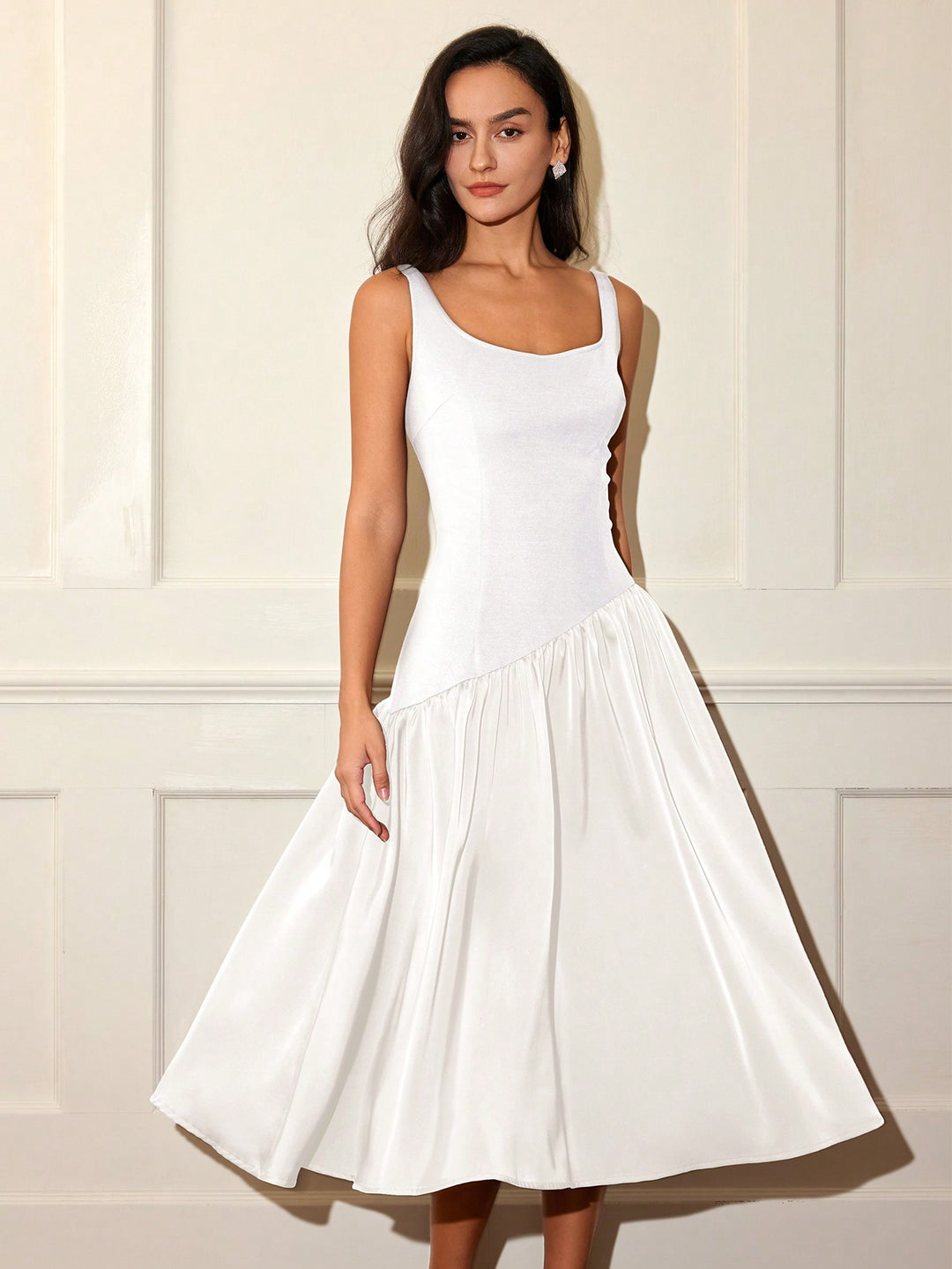 White  Flare Hem Sleeveless Dress