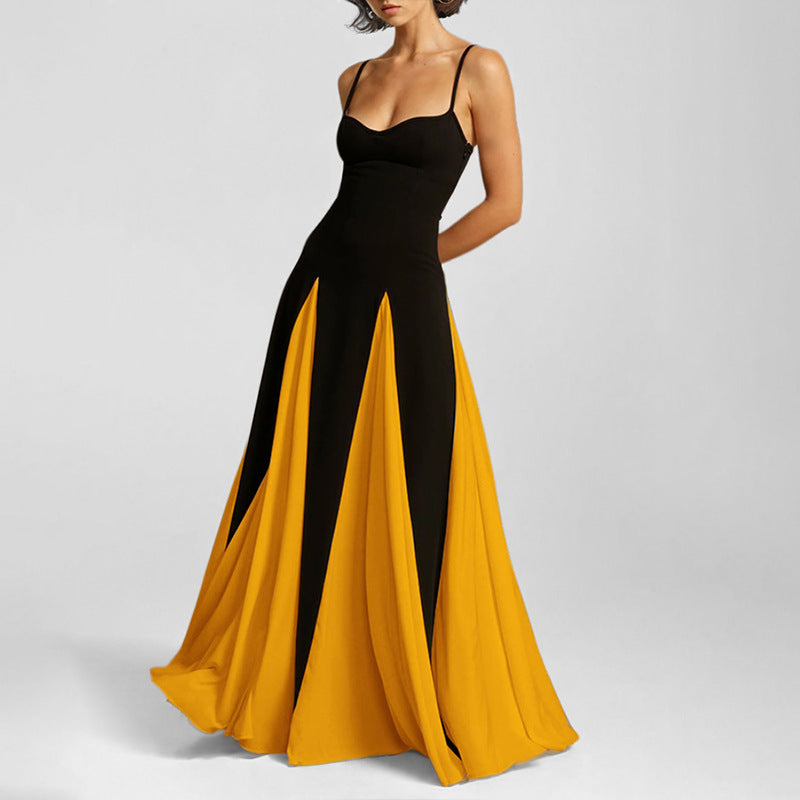 Yellow Pleated Dual Coloured Maxi Dress