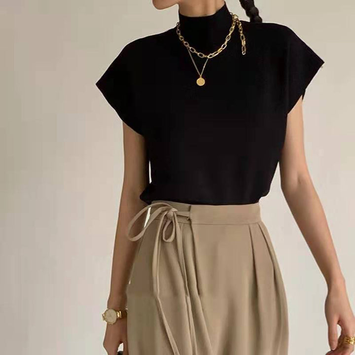Black Short Sleeve High Neck Top