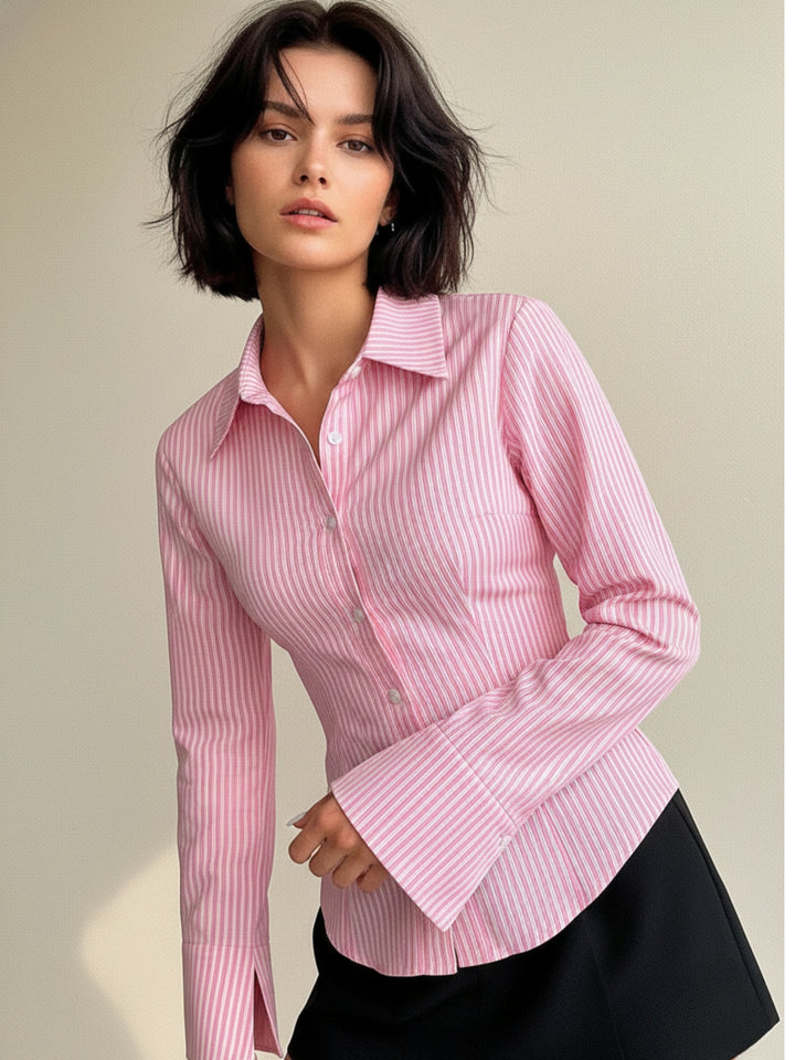 Pink Full Sleeve Waist Fitted Shirt